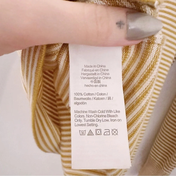 J. Crew Men's Cotton Split-Hem Sweater In Stripe Yellow White Mustard - Picture 6 of 7